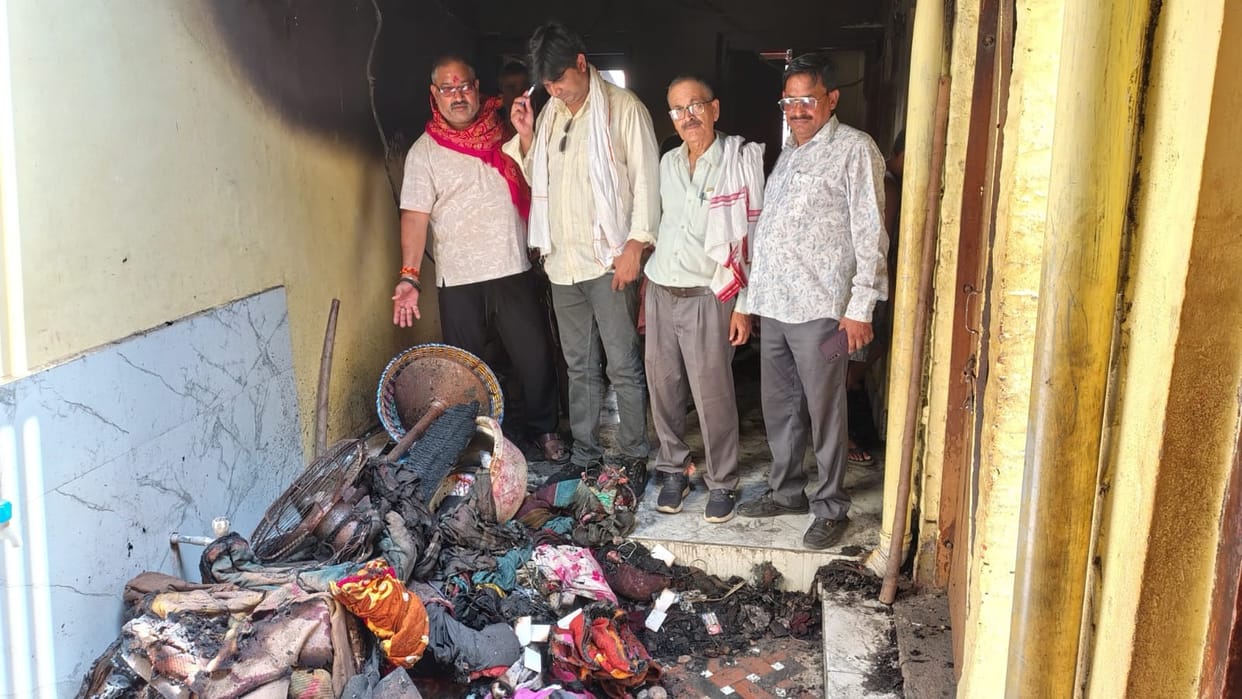 Houses belonging to four people caught fire in Piperpati village.