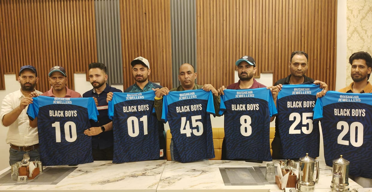 Cricket kits distributed to the 'Black Boys' team associated with Bushahr Jewellers