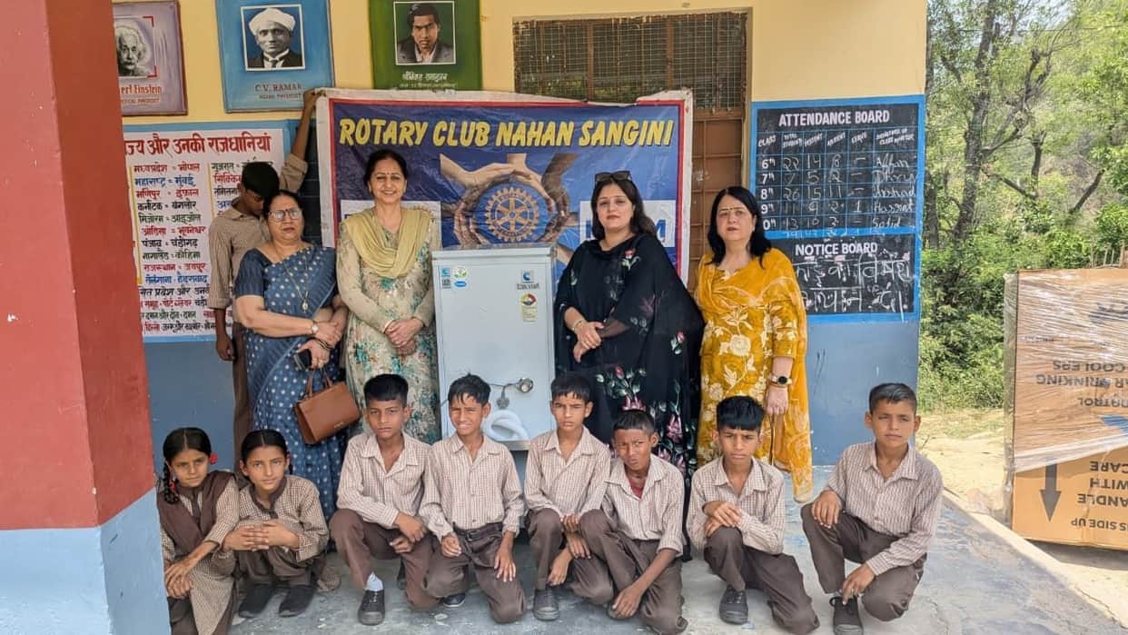 rotary donate water cooler to dhakwala school