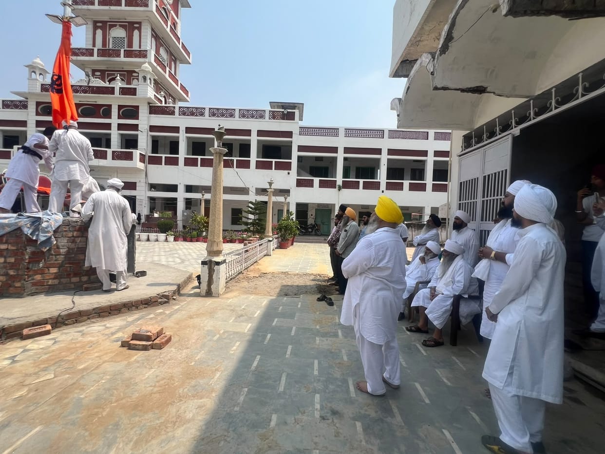 An 80-foot-tall Nishan Sahib was installed
