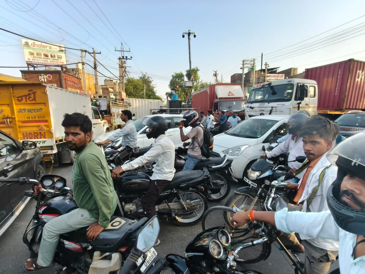 Traffic jams occurring daily at Bhagat Singh Chowk.