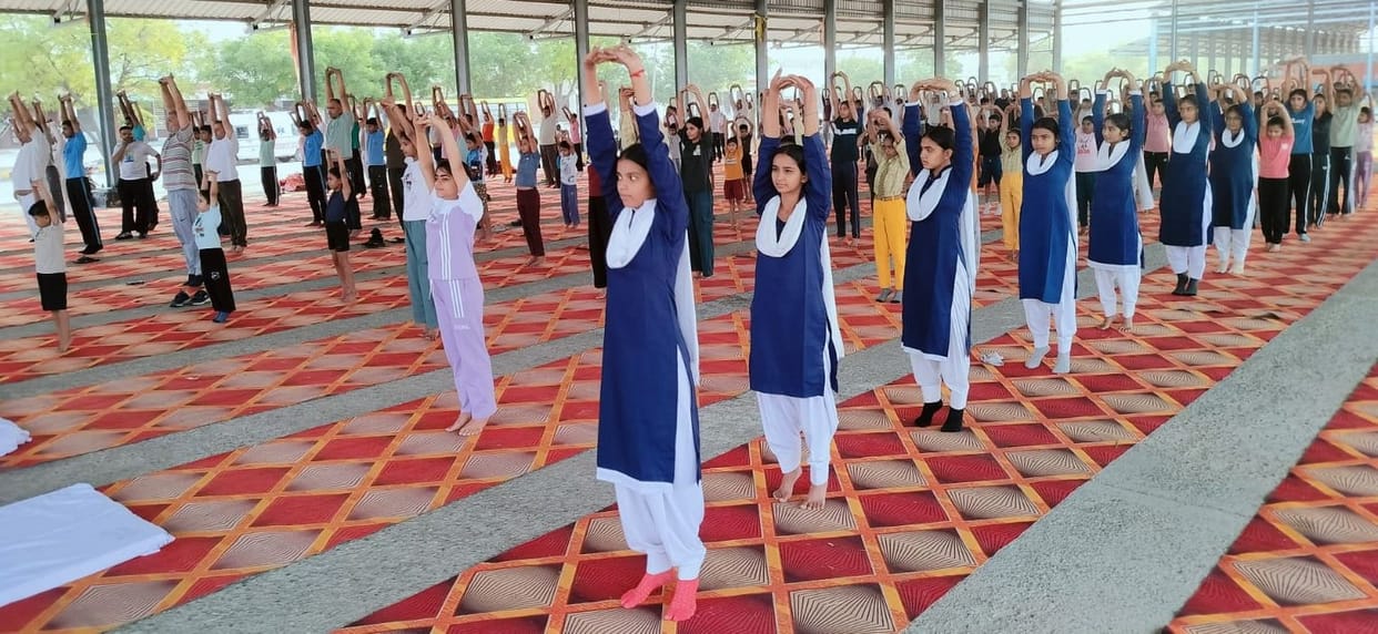 Yoga practitioners practiced yoga asanas and pranayama.