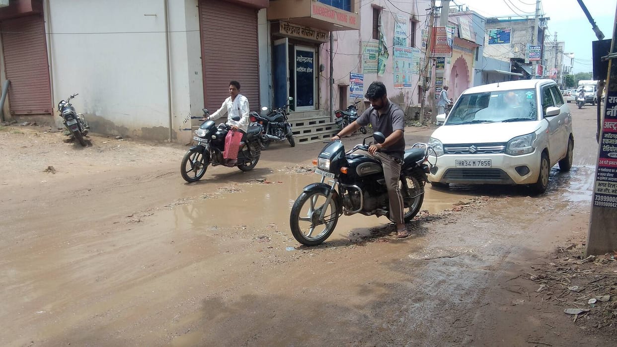 Roads in Mahendragarh crumble even before the rains; residents face increased hardship.