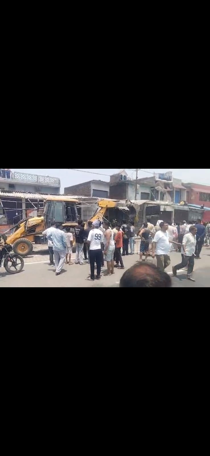 NHAI's bulldozer rolled into action in Gajraula, clearing encroachments along the highway.