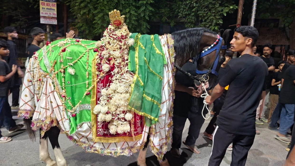 Procession of Duldul and Alam taken out on Muharram.