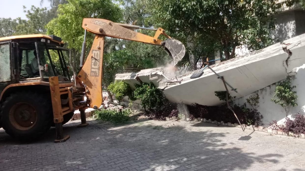 Illegal constructions in colonies being developed across 10 acres were demolished.