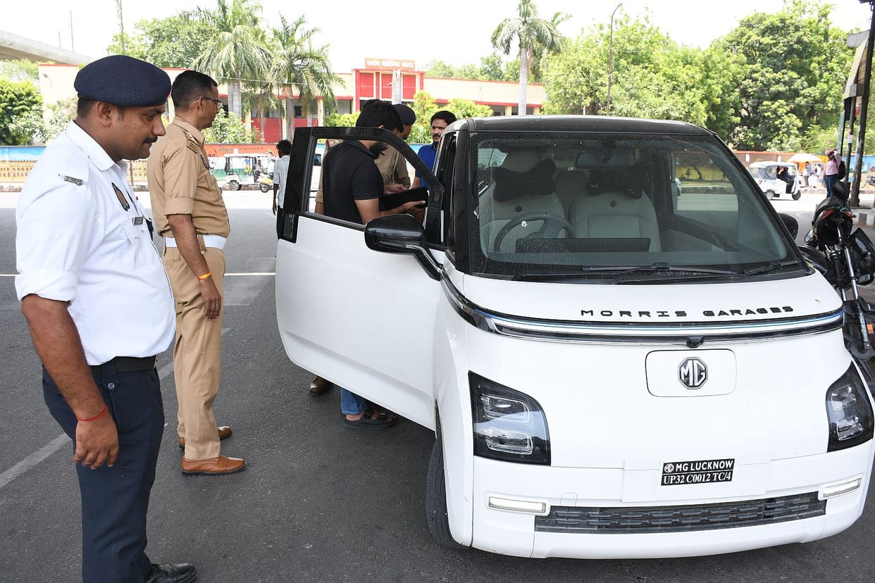 Action taken against buses and trucks illegally parked on roads; four buses seized.