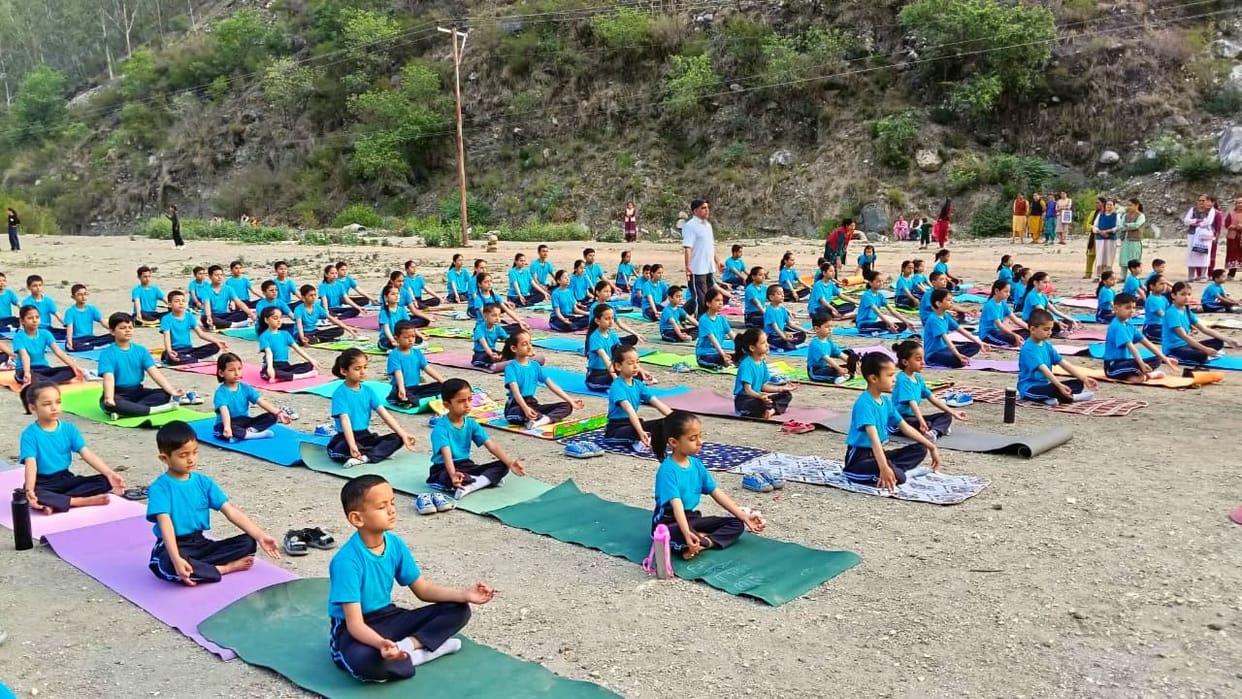 Cadets and female students performed yoga asanasCadets and female students performed yoga asanas