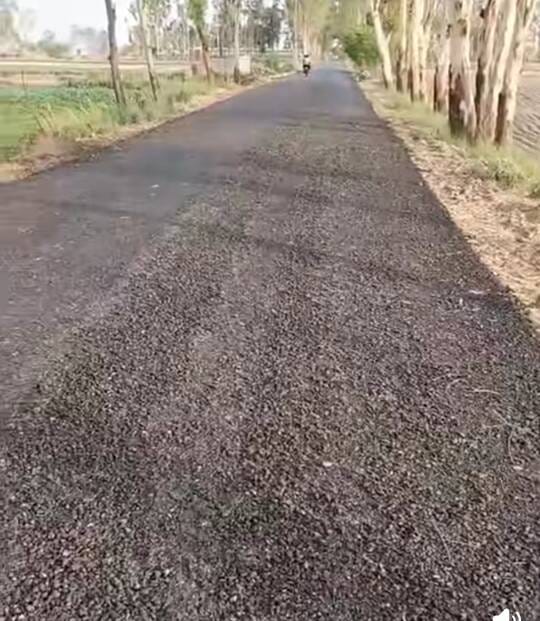 The new road started falling apart within 15 days, villagers demanded an investigation.