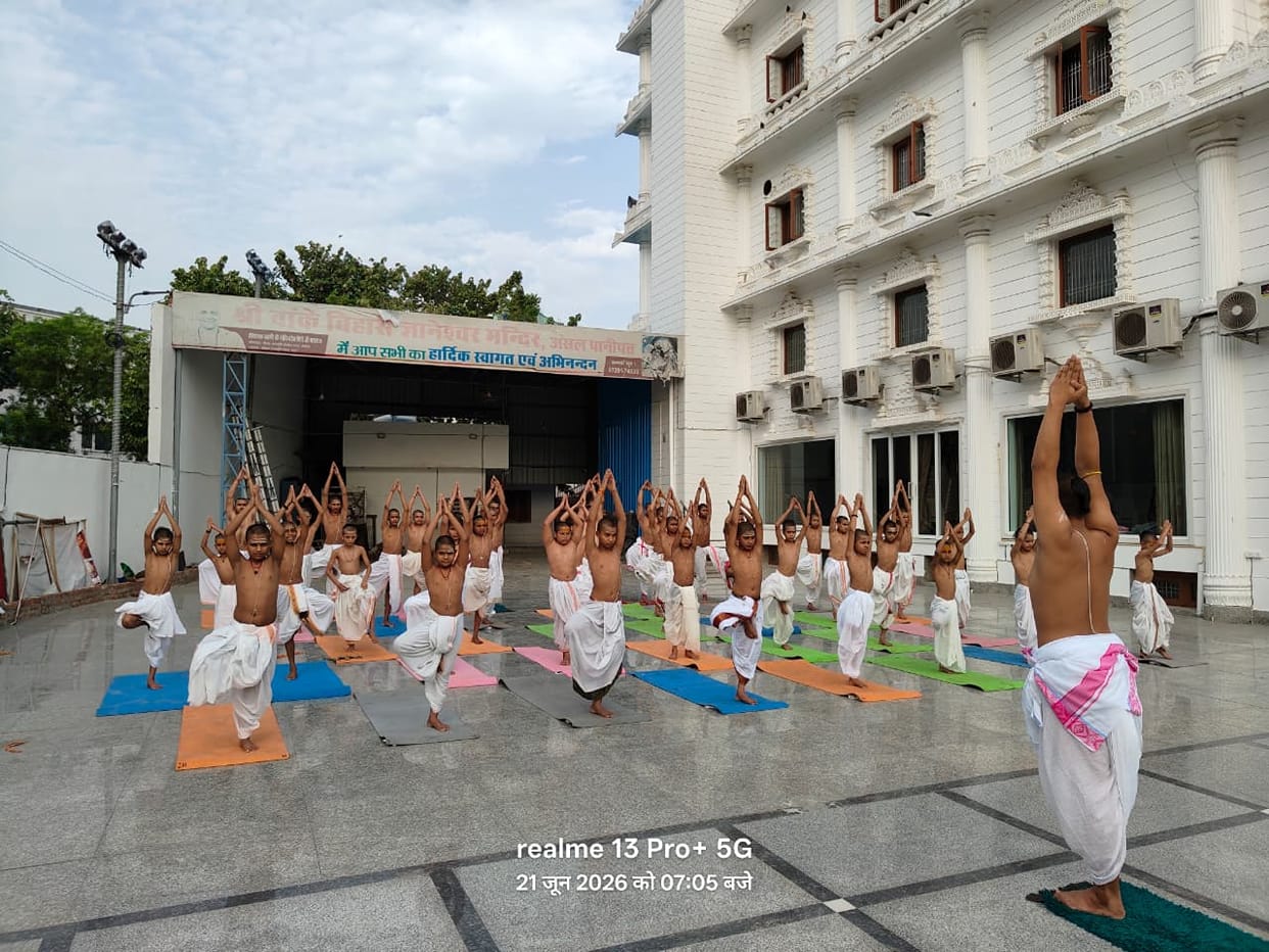 Vedic students performed yoga on International Yoga Day.