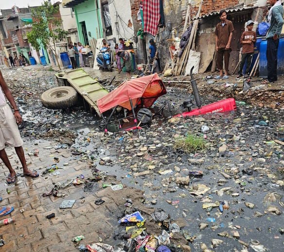 First a tractor and then a JCB fell into the deep drain.