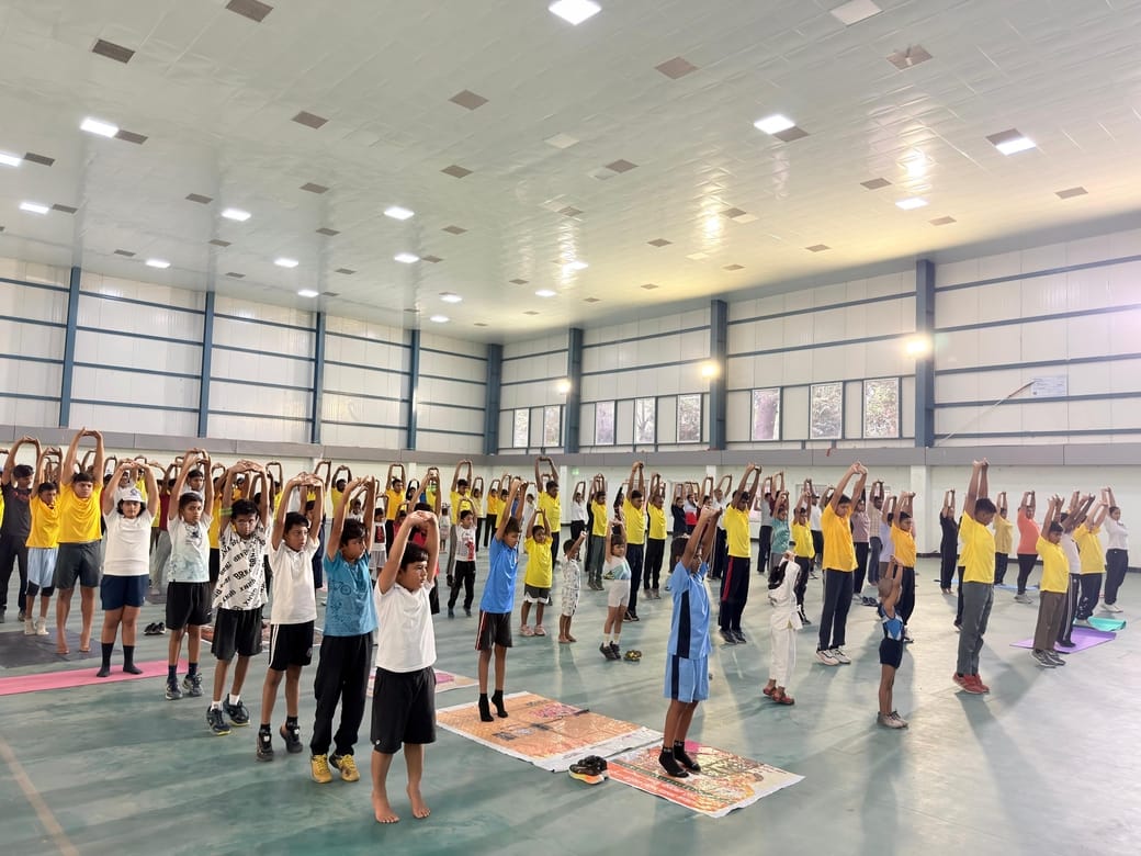The mantra of Yoga resonated across sports grounds, conveying the message of a healthy life.