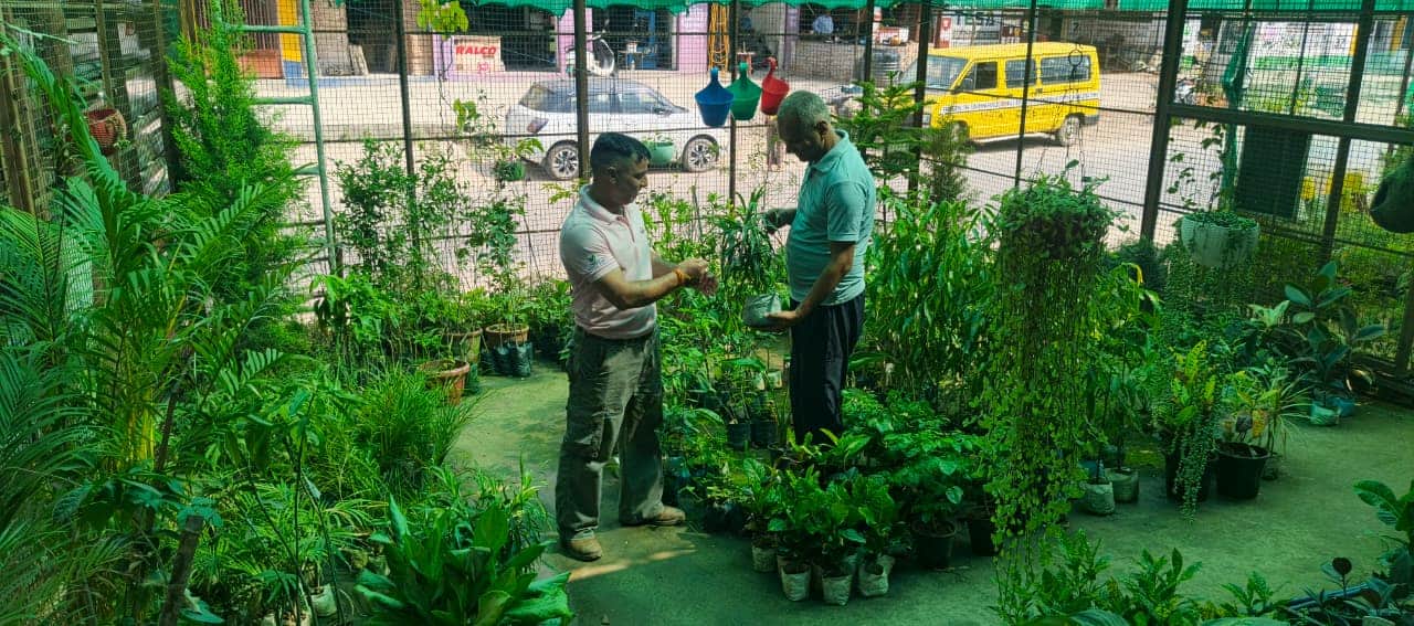 लदरौर में अपनी नर्सरी में ग्राहक को फोटो दिखाते हुए विनय वर्मा। संवाद