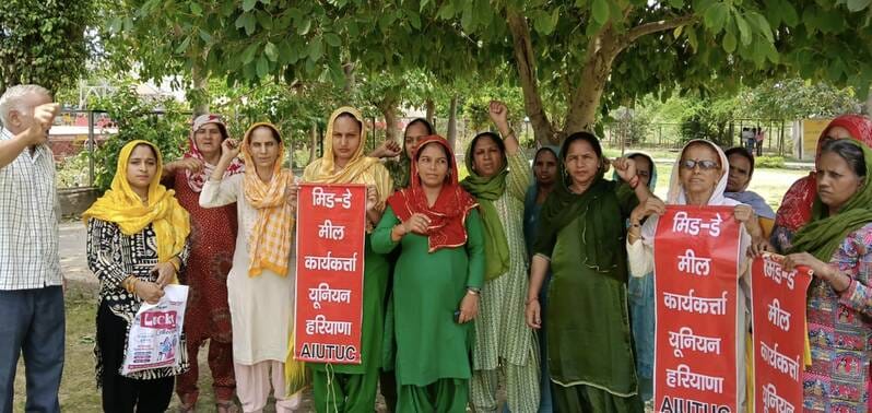 Mid-day meal workers formulated a strategy for today's Bhiwani rally.
