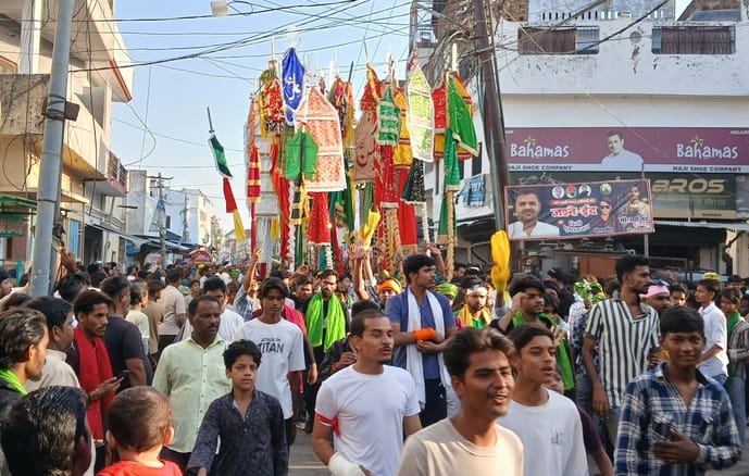 Processions of the *Alam* were taken out with deep reverence on the seventh of Muharram