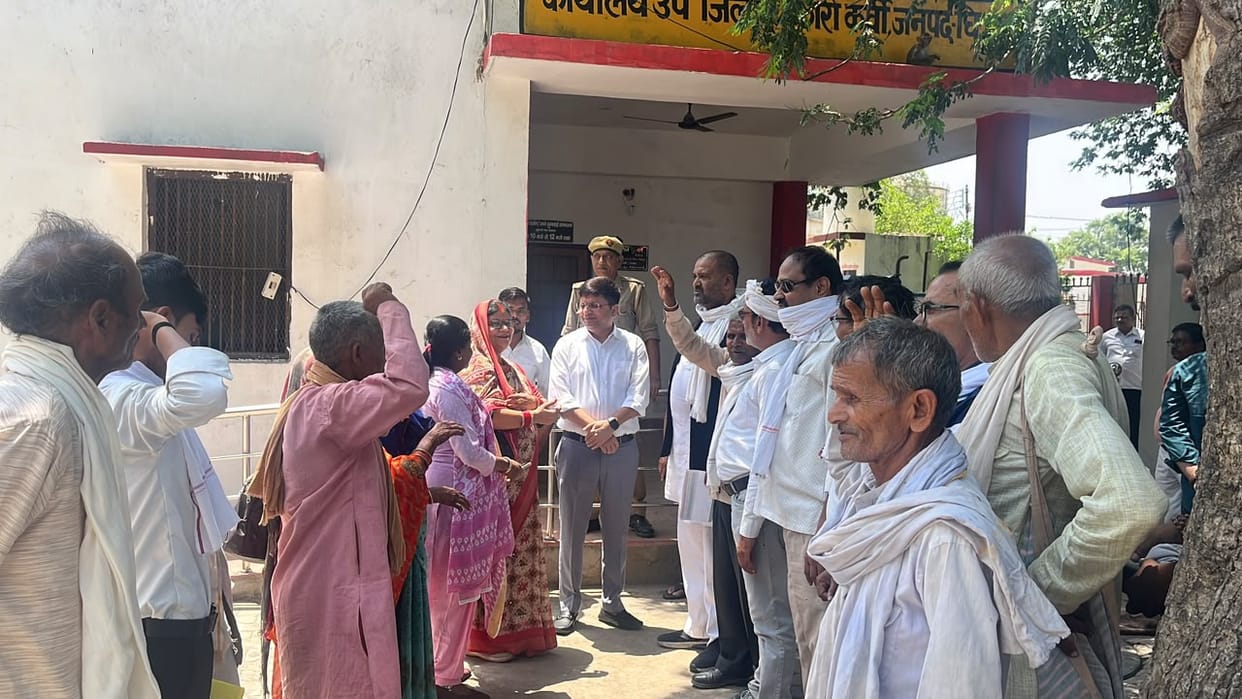 Villagers protest against encroachment on the road
