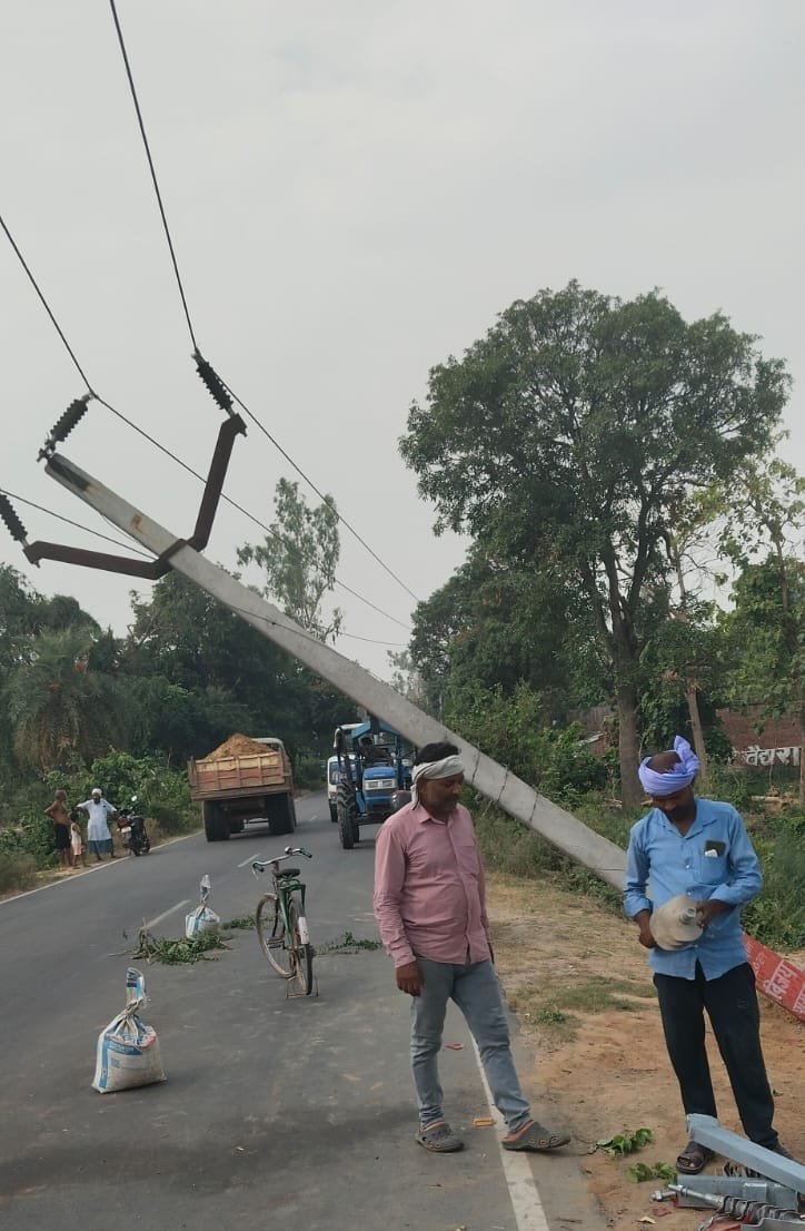 Pole toppled after being hit by a car; power supply disrupted for nine hours.