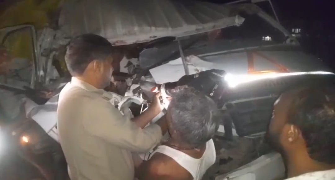 DCM driver and helper injured in collision with overtaking dumper; condition critical.