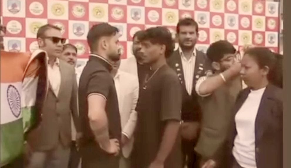 Nitthar boxer Jitendra took down a Sri Lankan boxer