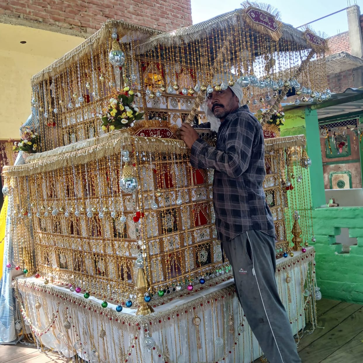 Chunar's Qadam Rasool's Tazia is being prepared with pearls, gems and zari.