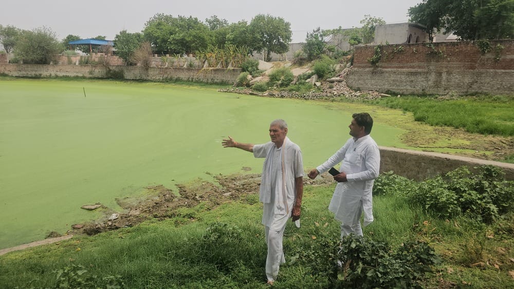 Boundary wall of Kukdaula's pond collapses; cracks appear in the temple too.