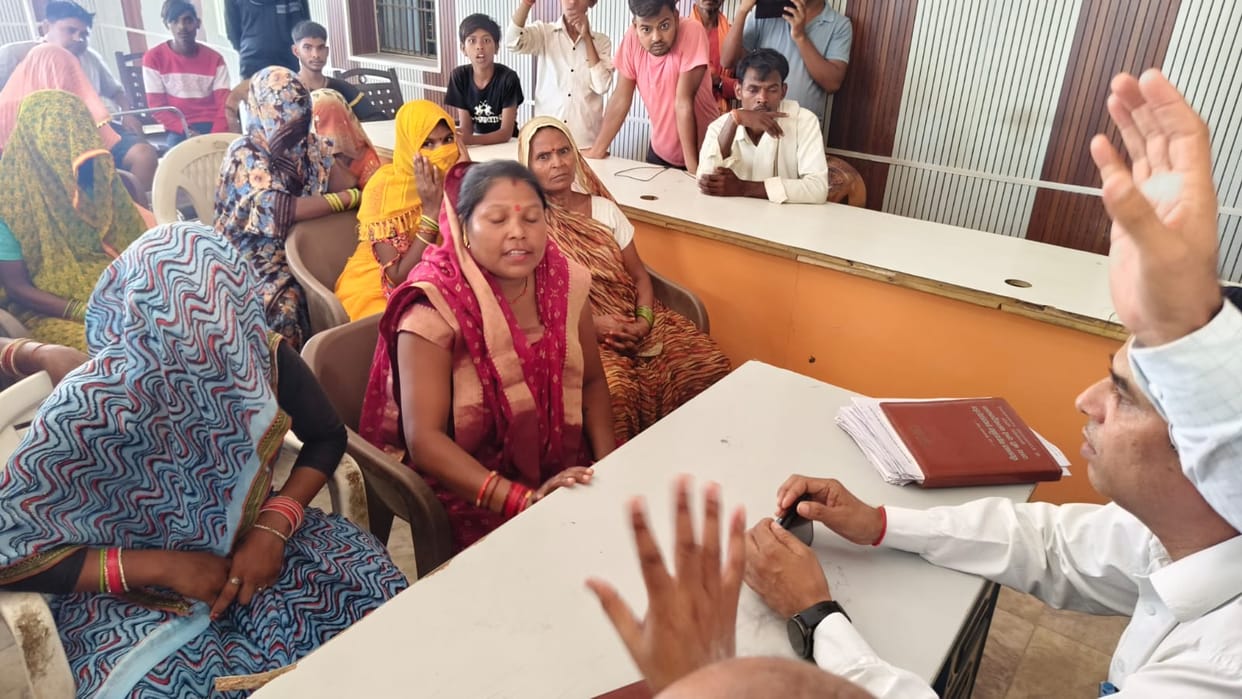 Women create a ruckus at the Shamsabad Block office over pond cleaning.