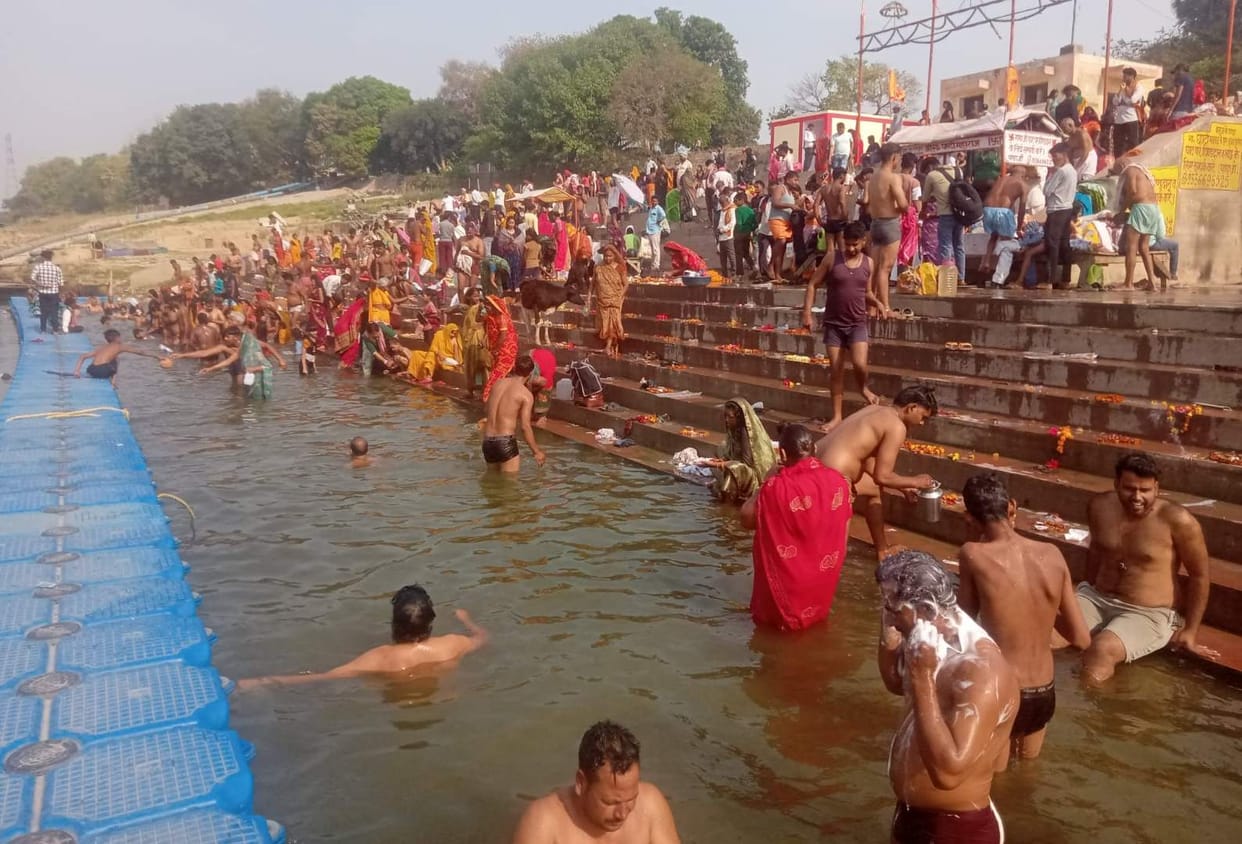 People took a holy dip in the west-flowing Ganga on Nirjala Ekadashi.