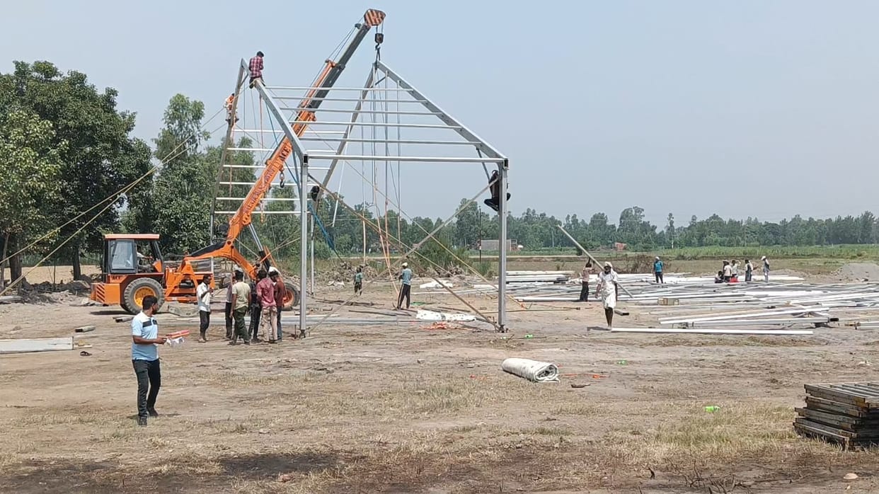 Work on constructing a 20,000-capacity marquee and a helipad is proceeding rapidly.