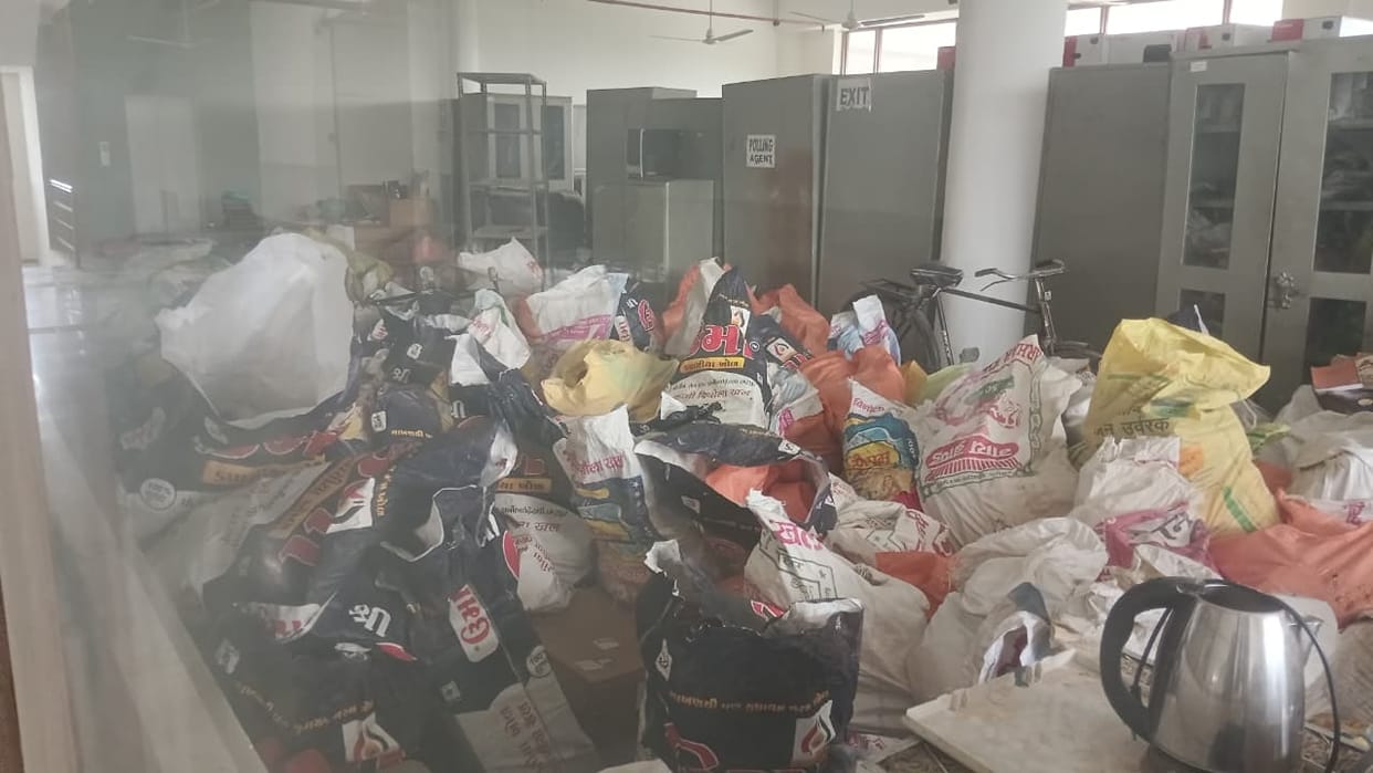 A treasure trove of knowledge confined in sacks; the library lacks a permanent home