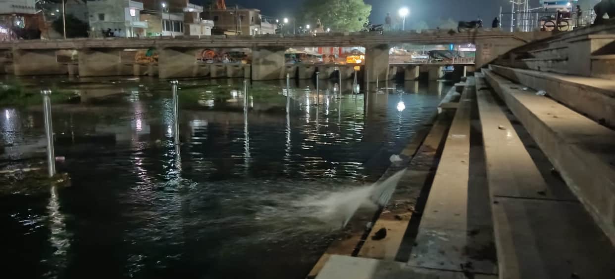 Sewage waste being discharged into the Mandakini every night.
