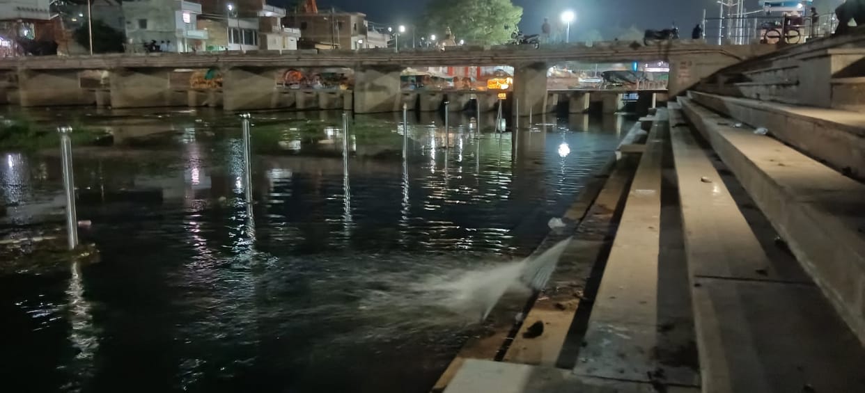 Sewage waste being discharged into the Mandakini every night.