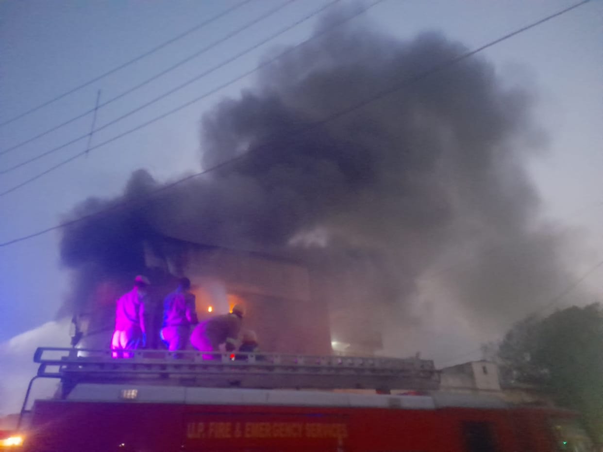 Fire breaks out at a furniture showroom and warehouse on Kachhari Road.