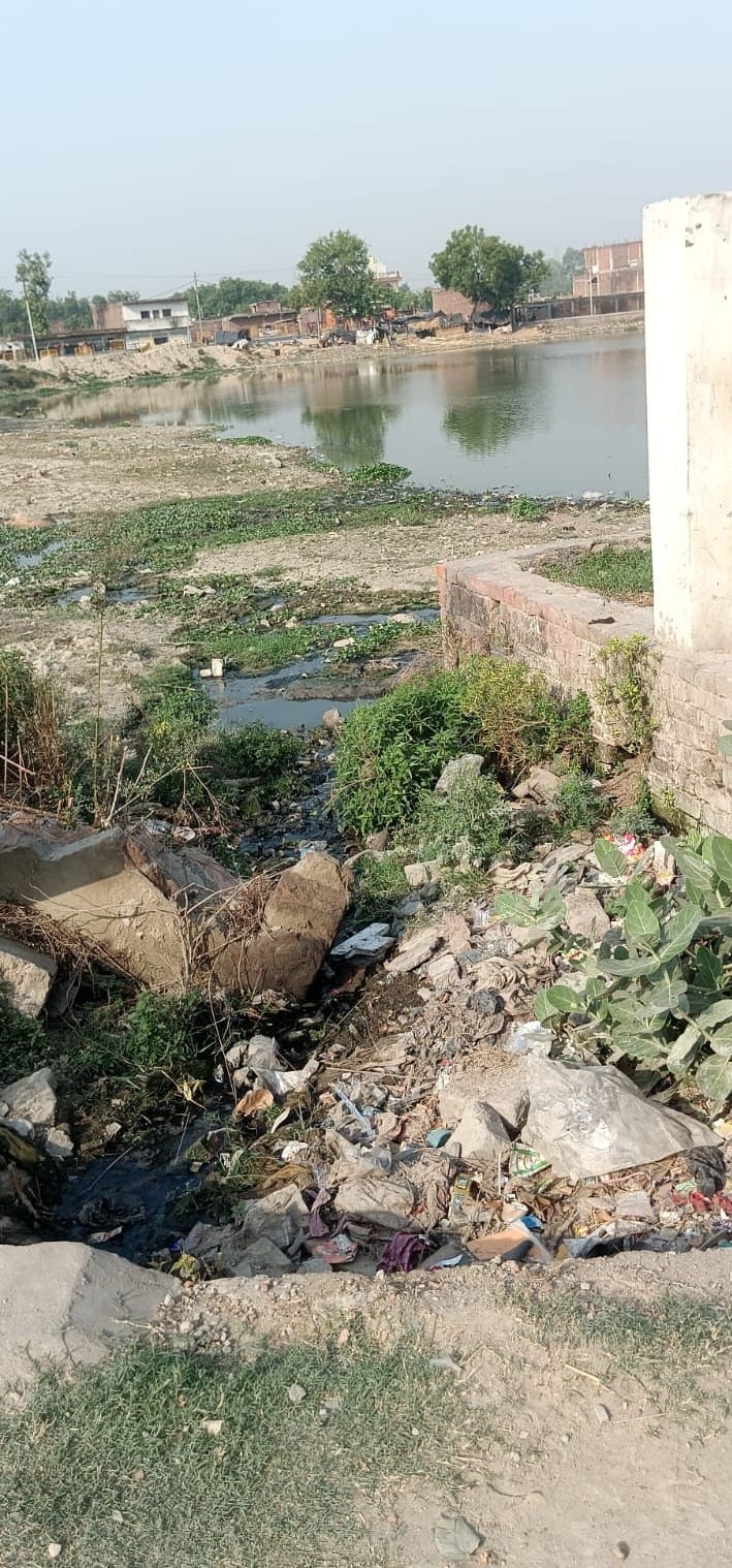 Contaminated water continues to flow into the ancient pond despite an expenditure of 37 lakh