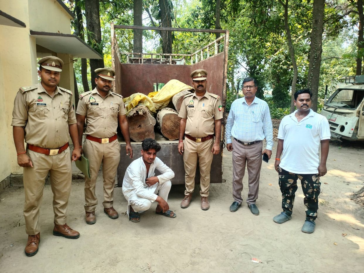 Accused transporting wood arrested; three others fled.