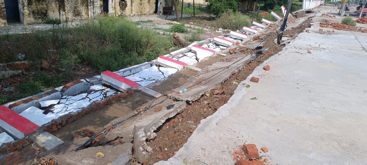 Railway station wall collapses in the very first rain.