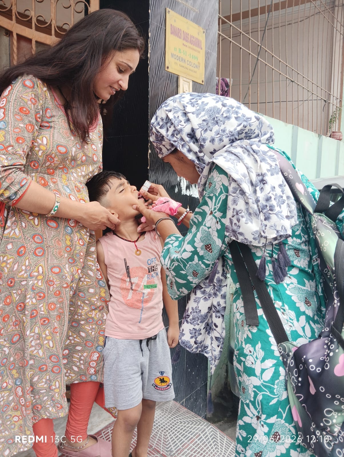 Anti-polio drops were administered to children by visiting every household