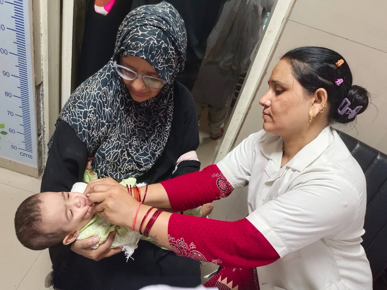 Administering polio drops door-to-door amidst sultry heat has become a challenge.
