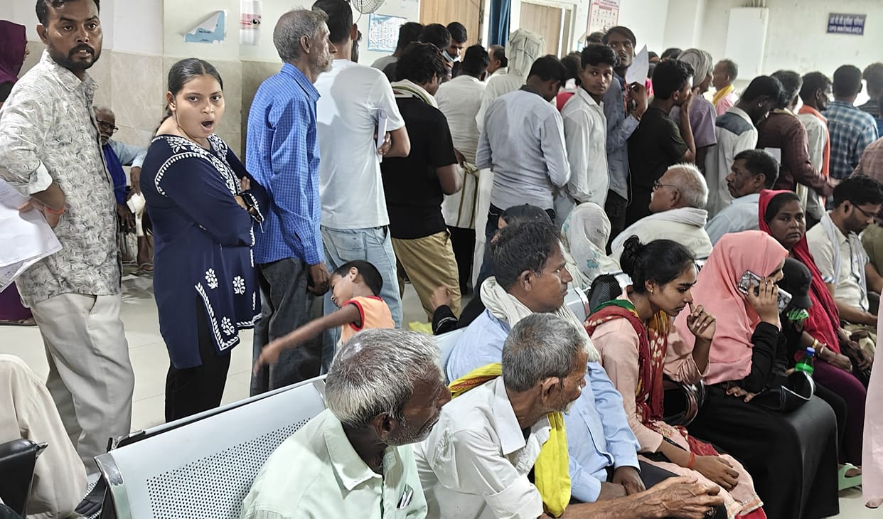 Queued up for treatment, waited.
