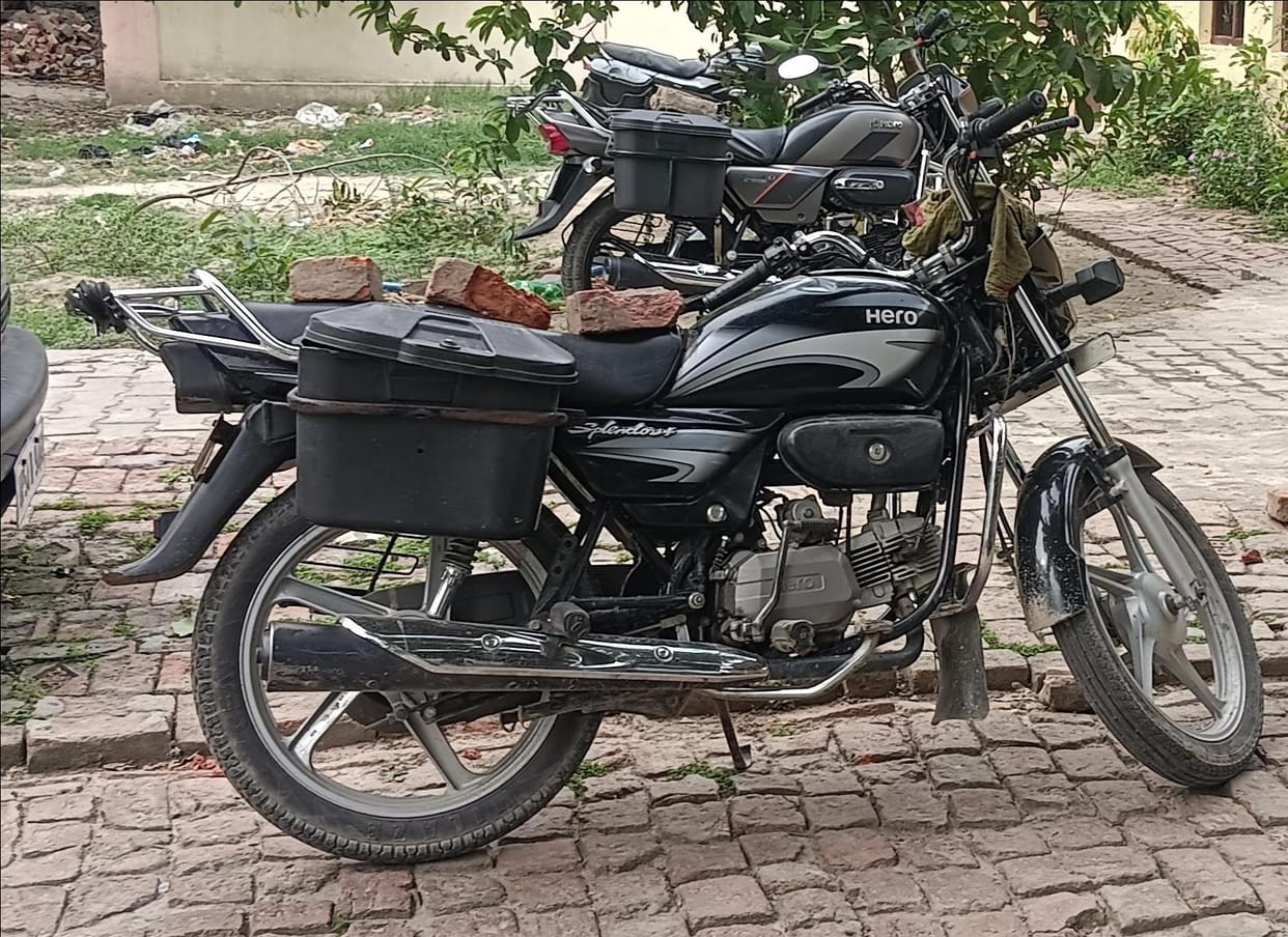 Monkey menace at the Muhammadabad Gohna block complex... protecting bike seats by placing bricks on them.