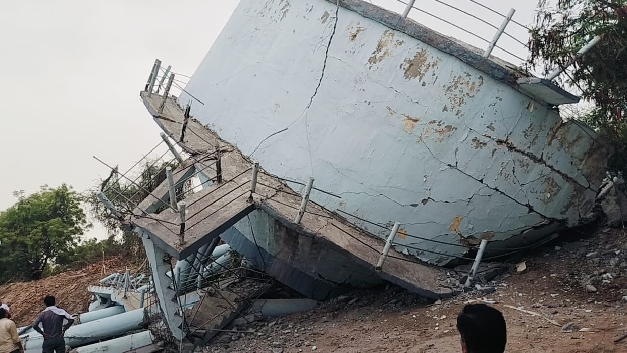 Water tank tilted by 56 centimeters demolished in Ramgarh.