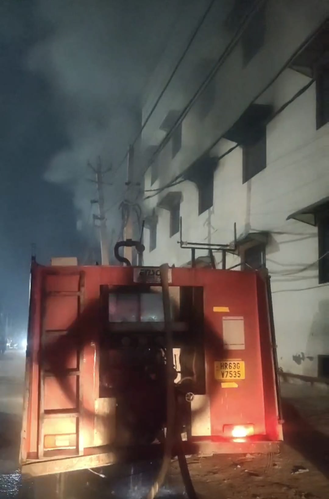 Fire breaks out at footwear factory; fire tenders from three stations engaged in dousing the flames.