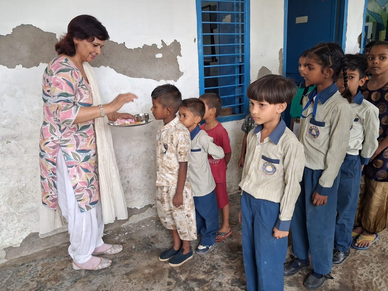 Students welcomed in schools with a tilak.