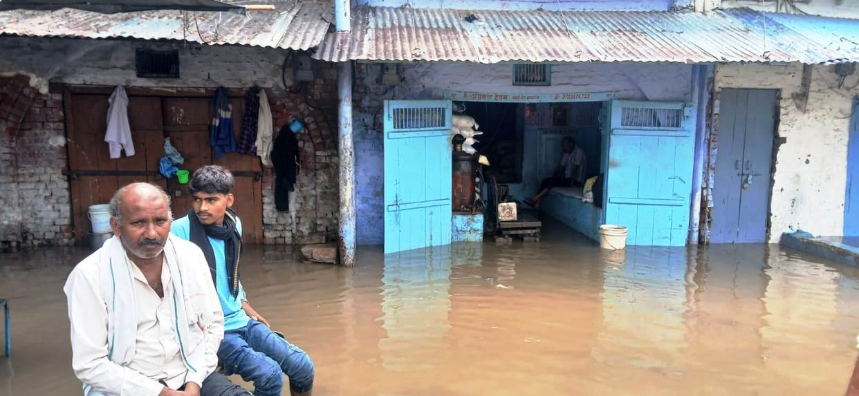 Markets and residential areas submerged; rainwater entered shops.