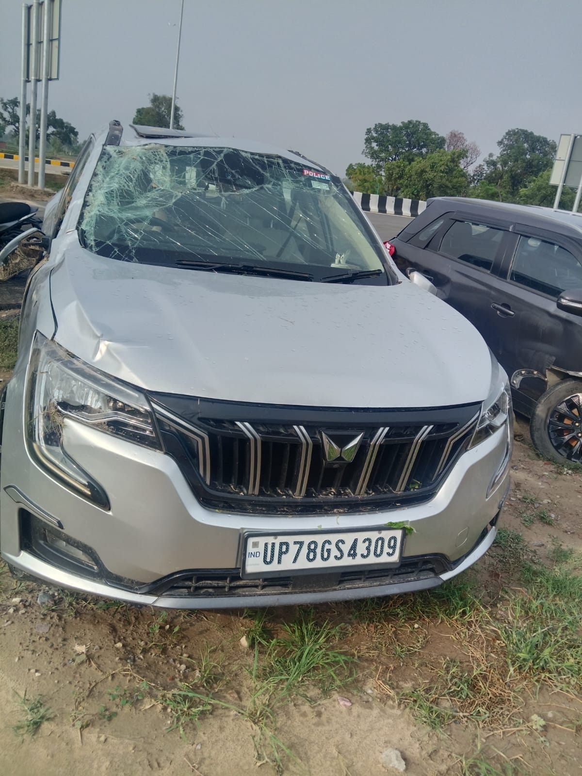 Car overturns on Ganga Expressway after tyre burst; four injured.