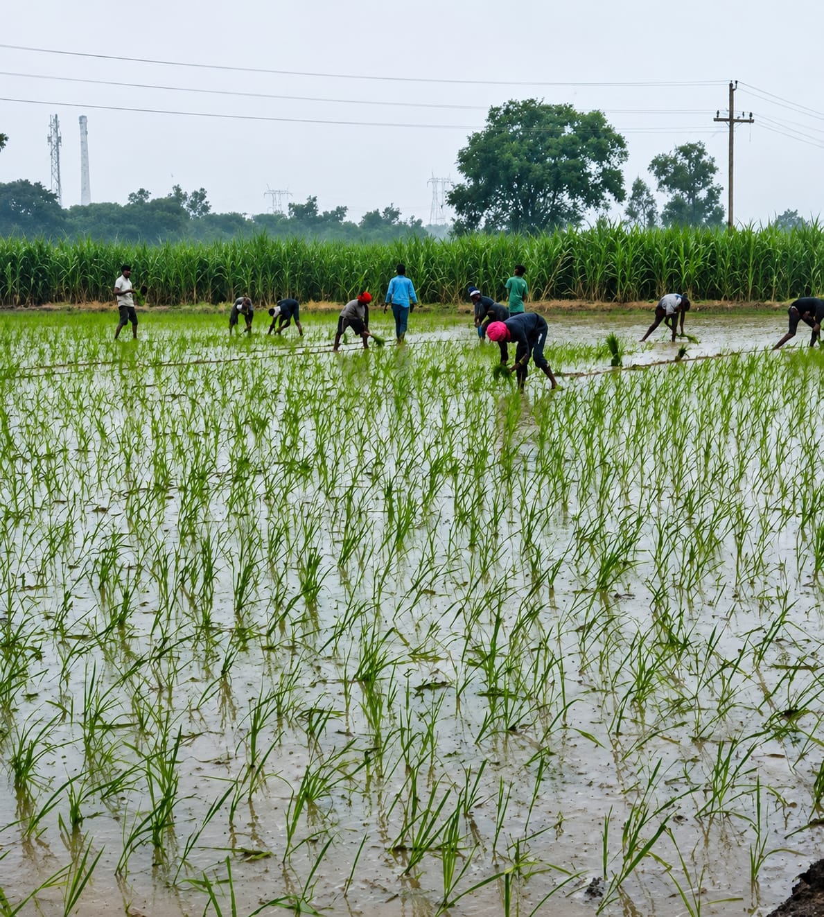 Rain brings smiles to the faces of farmers transplanting paddy.