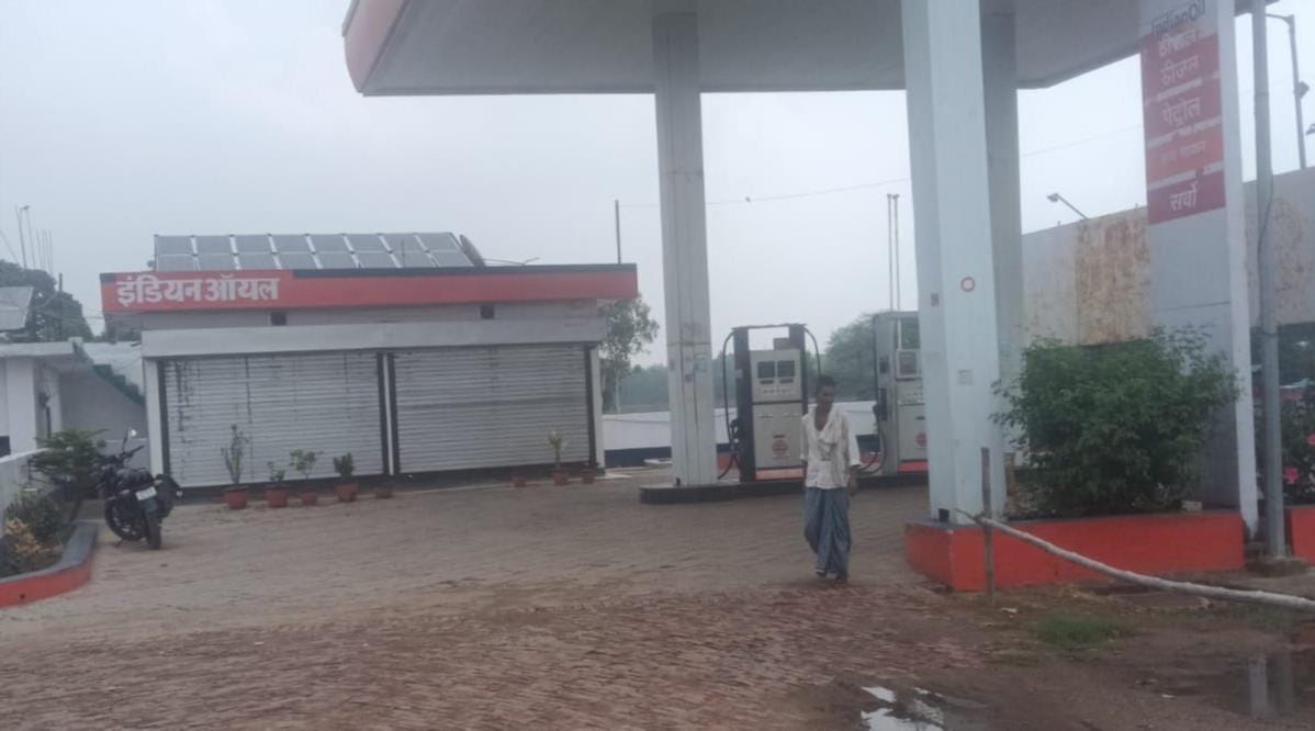 One petrol tank is locked and the other's machine is out of order.