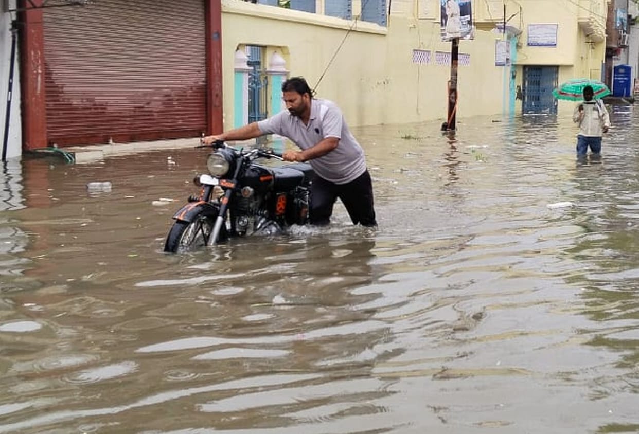 Encroachment on drains; rainwater accumulates up to four to five feet deep on the roads.
