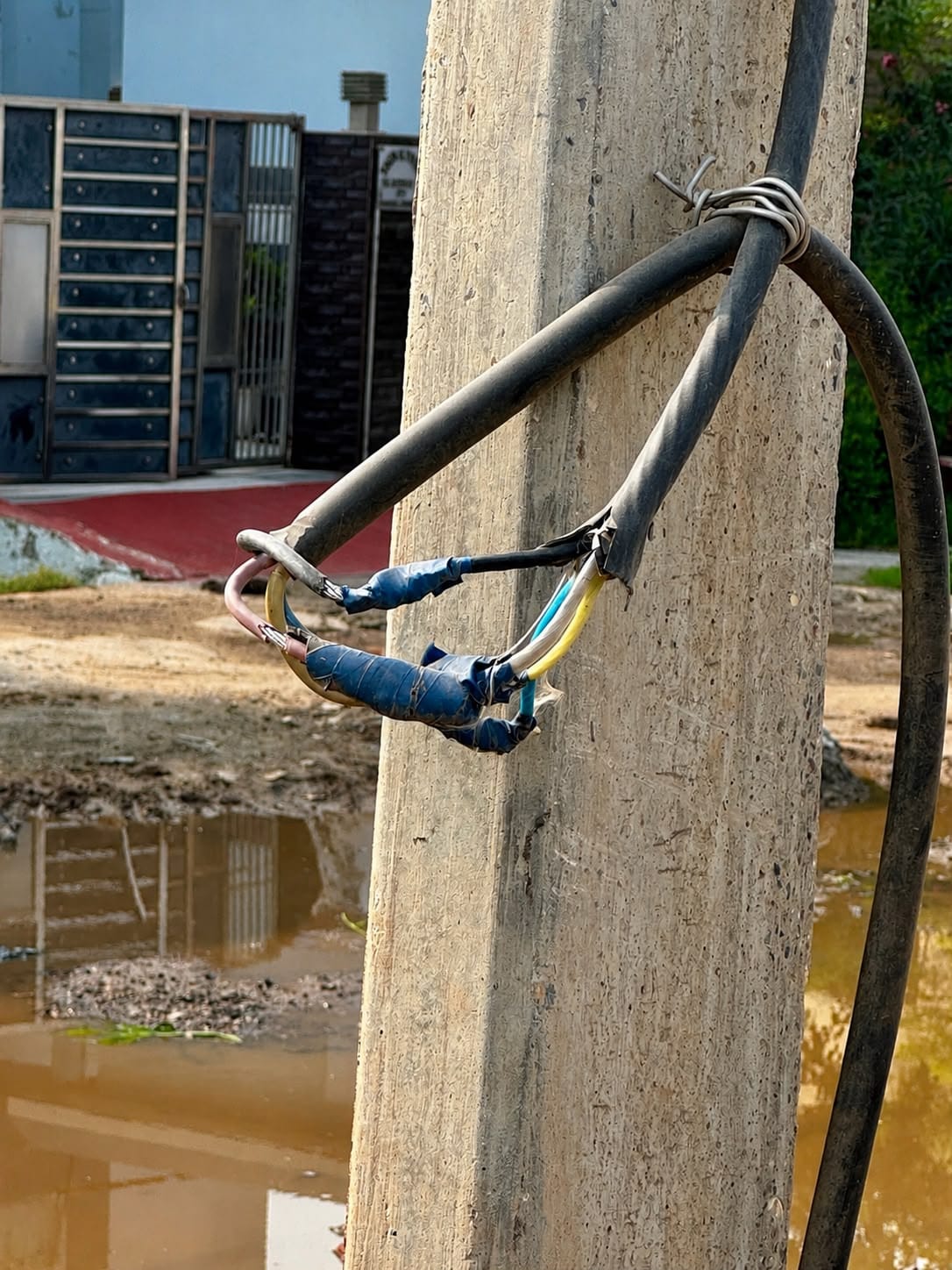Junctions of electricity poles exposed on the Karnal-Patiala National Highway at Kaul; risk increases during rains.