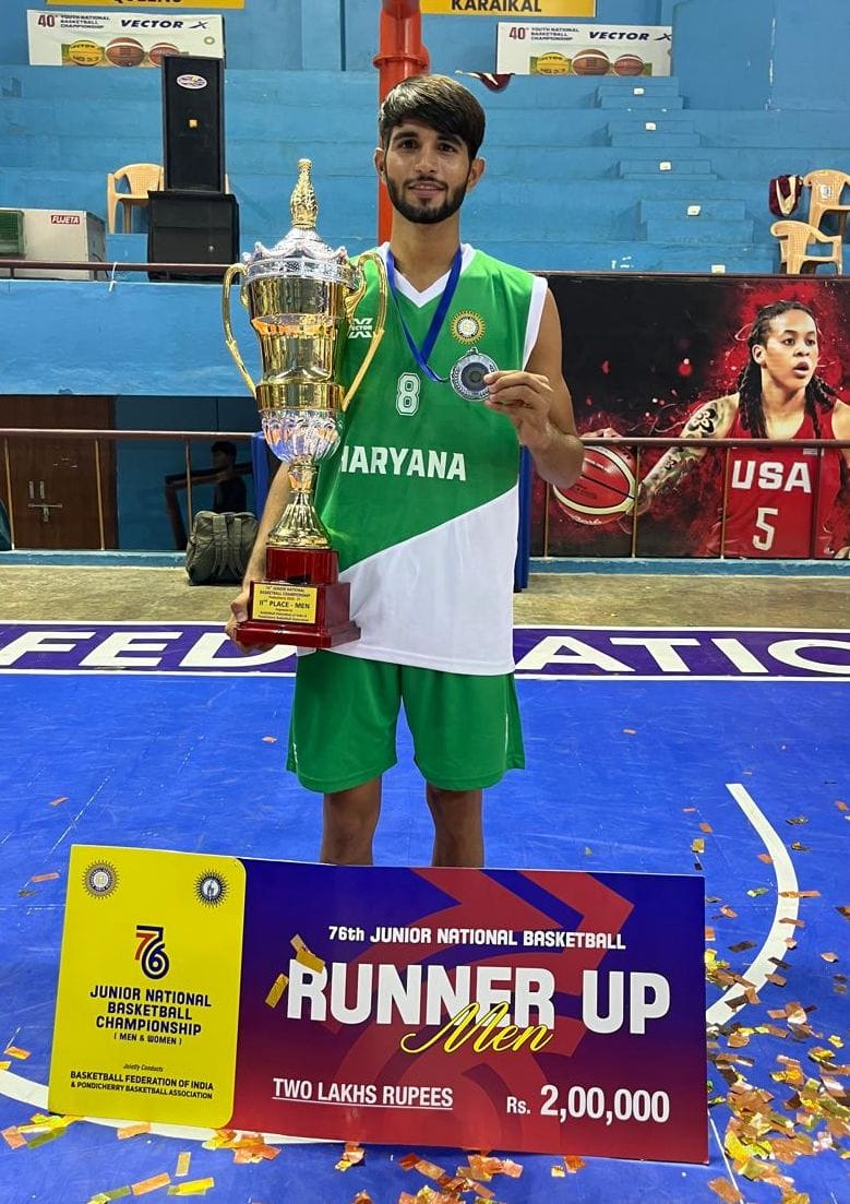 Anshu's team finished as runners-up in basketball.