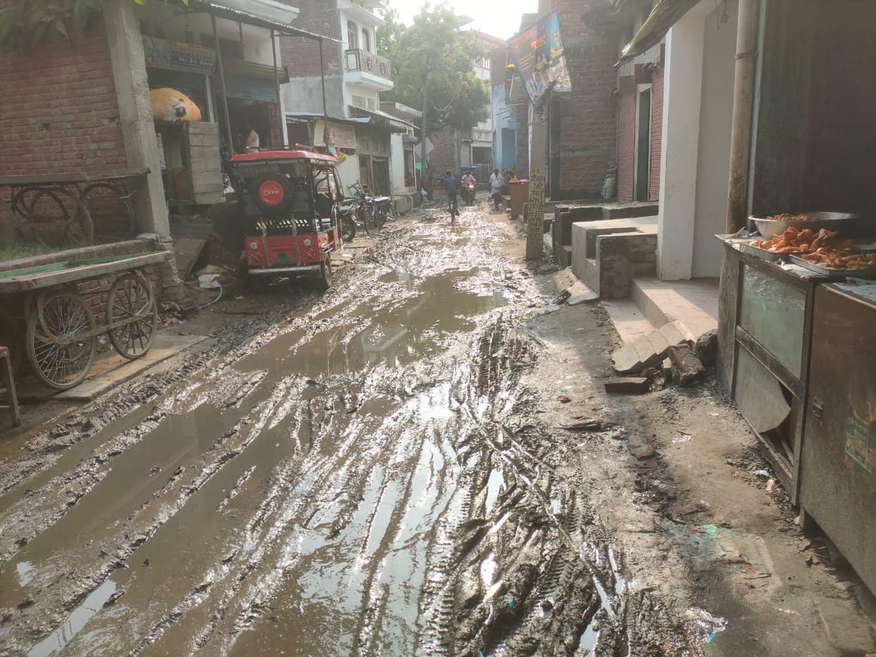 Waterlogging and mud make life miserable in Jamunaha Bazaar.